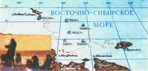 Схема предполагаемого маршрута Степана Андреева. Сплошная линия — восточный вариант, пунктир — северо-западный. 